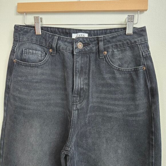 ZARA Black High Waisted Wide Leg Jeans Size 9/ 30 - Picture 2 of 11